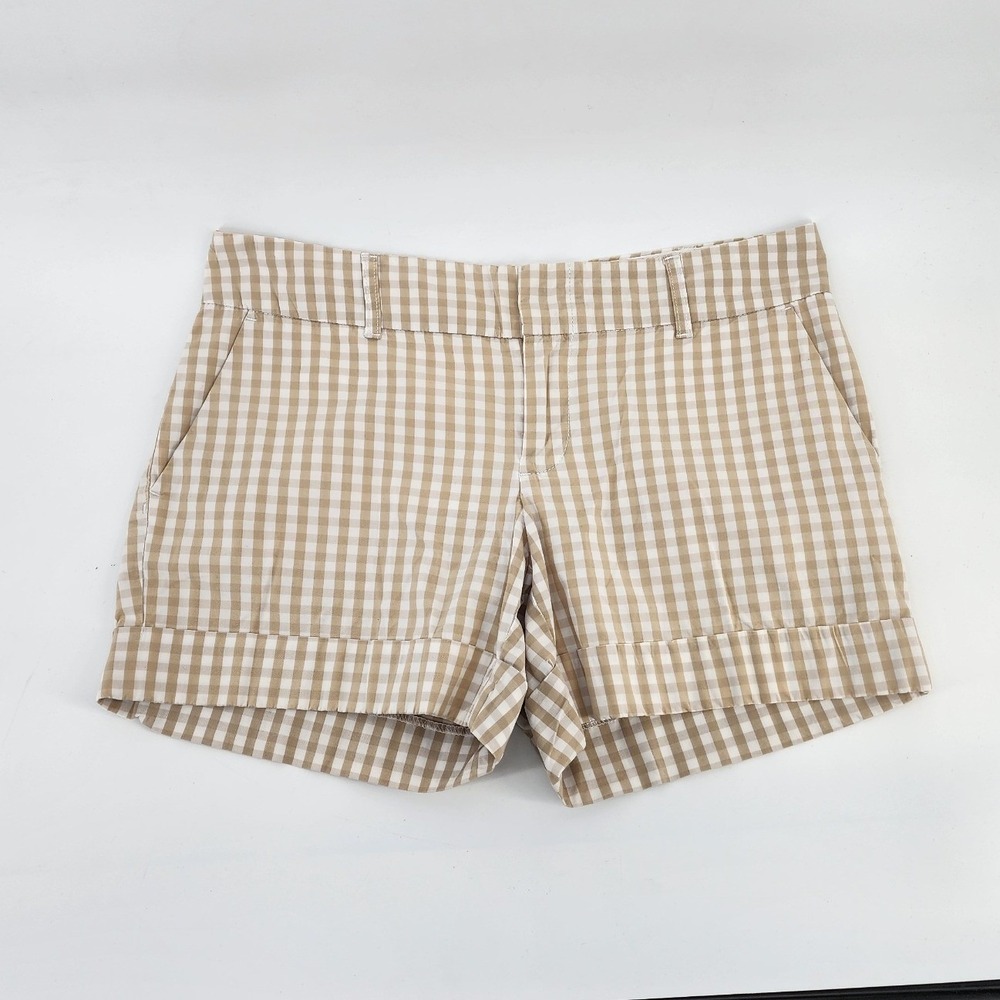 Tommy Hilfiger Tan White Gingham Checkered Cuffed Chino Shorts 6